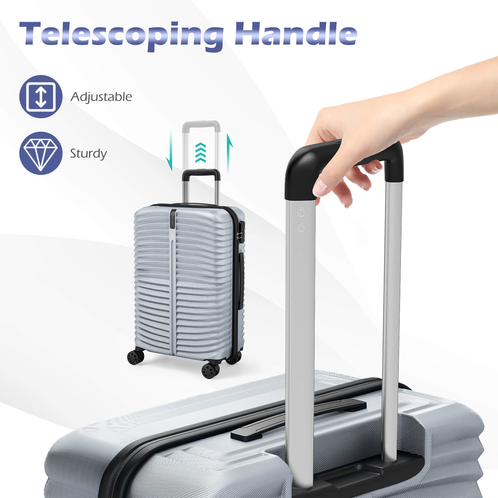 Telescoping Handle

- Adjustable
- Sturdy