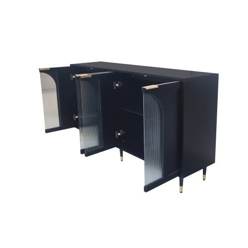 Alt View 2. LUCKY ONE - Freestanding Black Lacquered Accent Cabinet with 4 Glass Doors Adjustable Shelves for Living Room - Black.