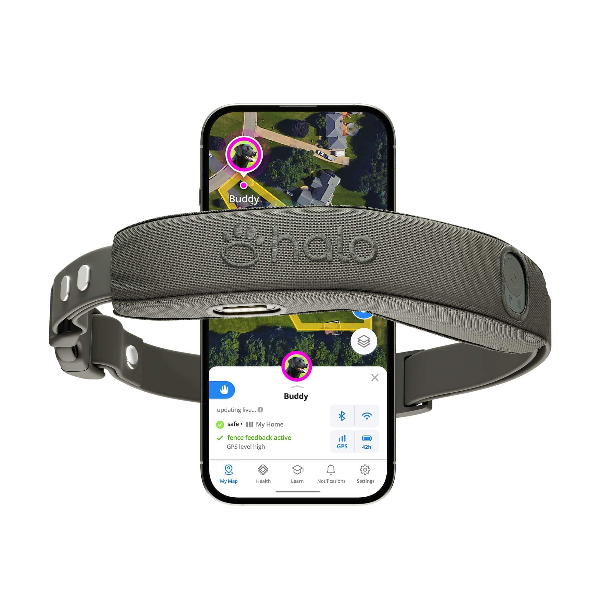 HALO - Collar 5, New Wireless Dog Fence & GPS Dog Collar, Subscription Required, Waterproof, One Size (5 colors) - Graphite - Front_Zoom