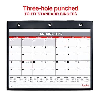 Three-hole punched  
TO FIT STANDARD BINDERS  

JANUARY 2026  

Sunday 28  
Monday 29  
Tuesday 30  
Wednesday 31  
Thursday 1  
Friday 2  
Saturday 3  
Sunday 4  
Monday 5  
Tuesday 6  
Wednesday 7  
Thursday 8  
Friday 9  
Saturday 10  
Sunday 11  
Monday 12  
Tuesday 13  
Wednesday 14  
Thursday 15  
Friday 16  
Saturday 17  
Sunday 18  
Monday 19  
Tuesday 20  
Wednesday 21  
Thursday 22  
Friday 23  
Saturday 24  
Sunday 25  
Monday 26  
Tuesday 27  
Wednesday 28  
Thursday 29  
Friday 30  
Saturday 31  

Staples