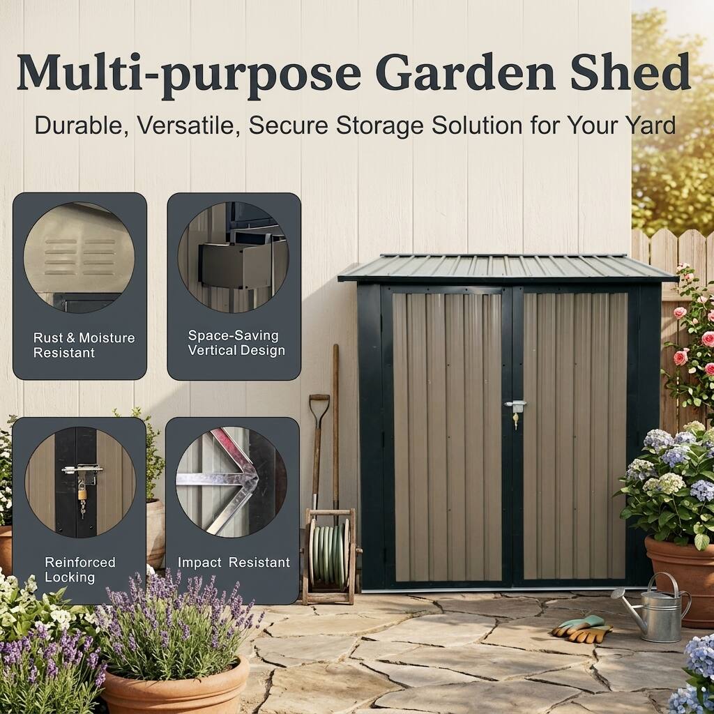 Multi-purpose Garden Shed  
Durable, Versatile, Secure Storage Solution for Your Yard  
Rust & Moisture Resistant  
Space-Saving Vertical Design  
Reinforced Locking  
Impact Resistant
