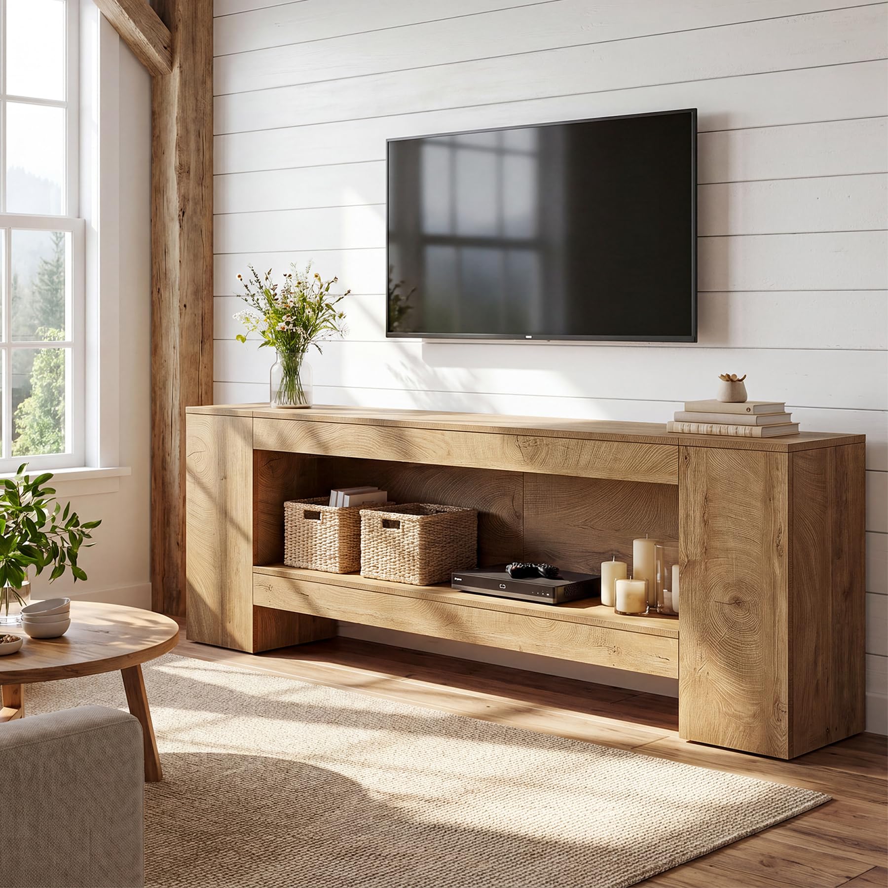 Alt View 1. Tribesigns - 83-Inch TV Stand for 65/75/85, Farmhouse Entertainment Center with Open Storage, 2-Tier Television Stand with LED Light, - Brown.