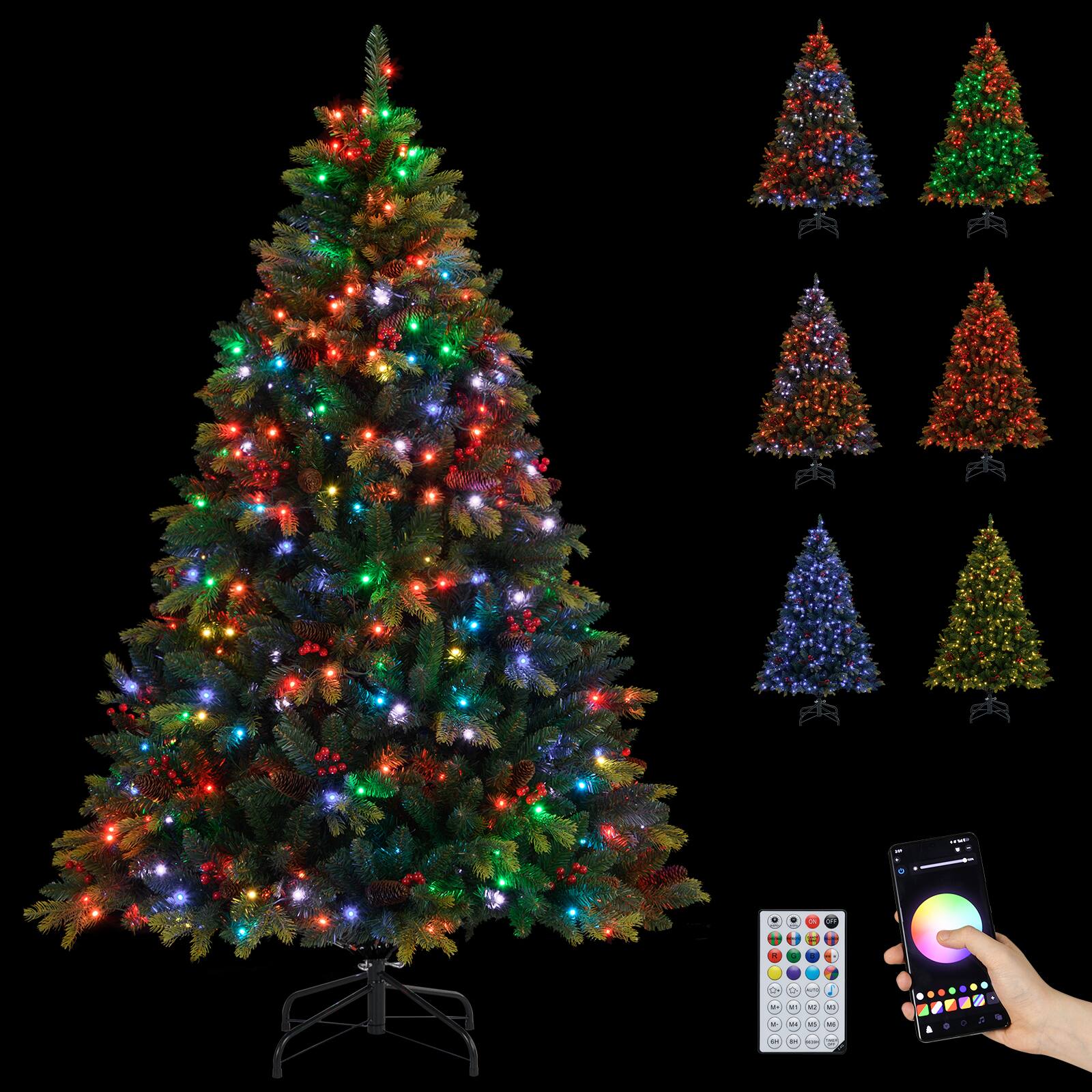 Alt View 5. Gymax - Gymax 6 FT Smart Pre-Lit Artificial Christmas Tree w/ Remote Control Twinkling Modes - Green.