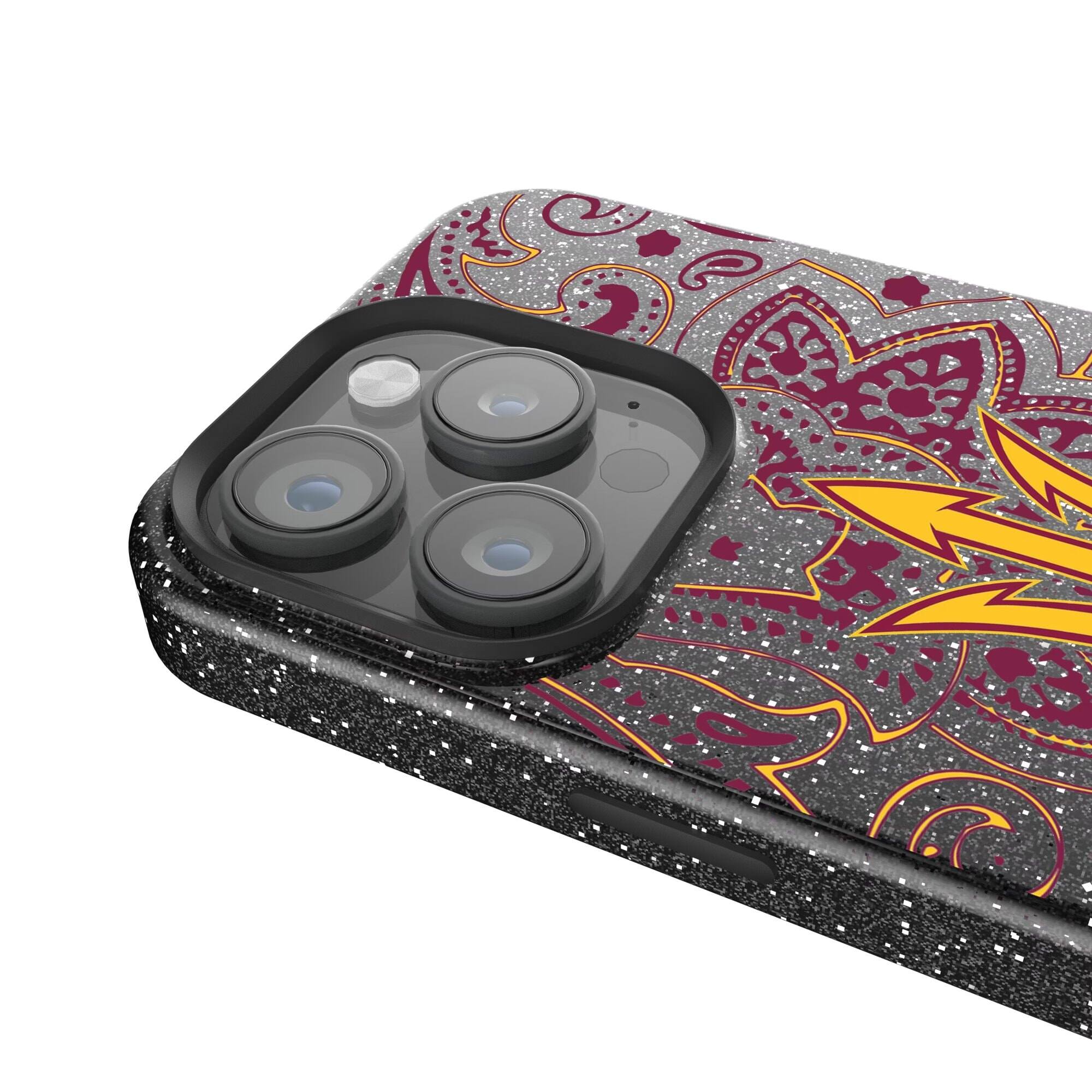 Alt View 3. Keyscaper - Arizona State Sun Devils Paisley Bling iPhone Case - 16 Pro Max - Black.