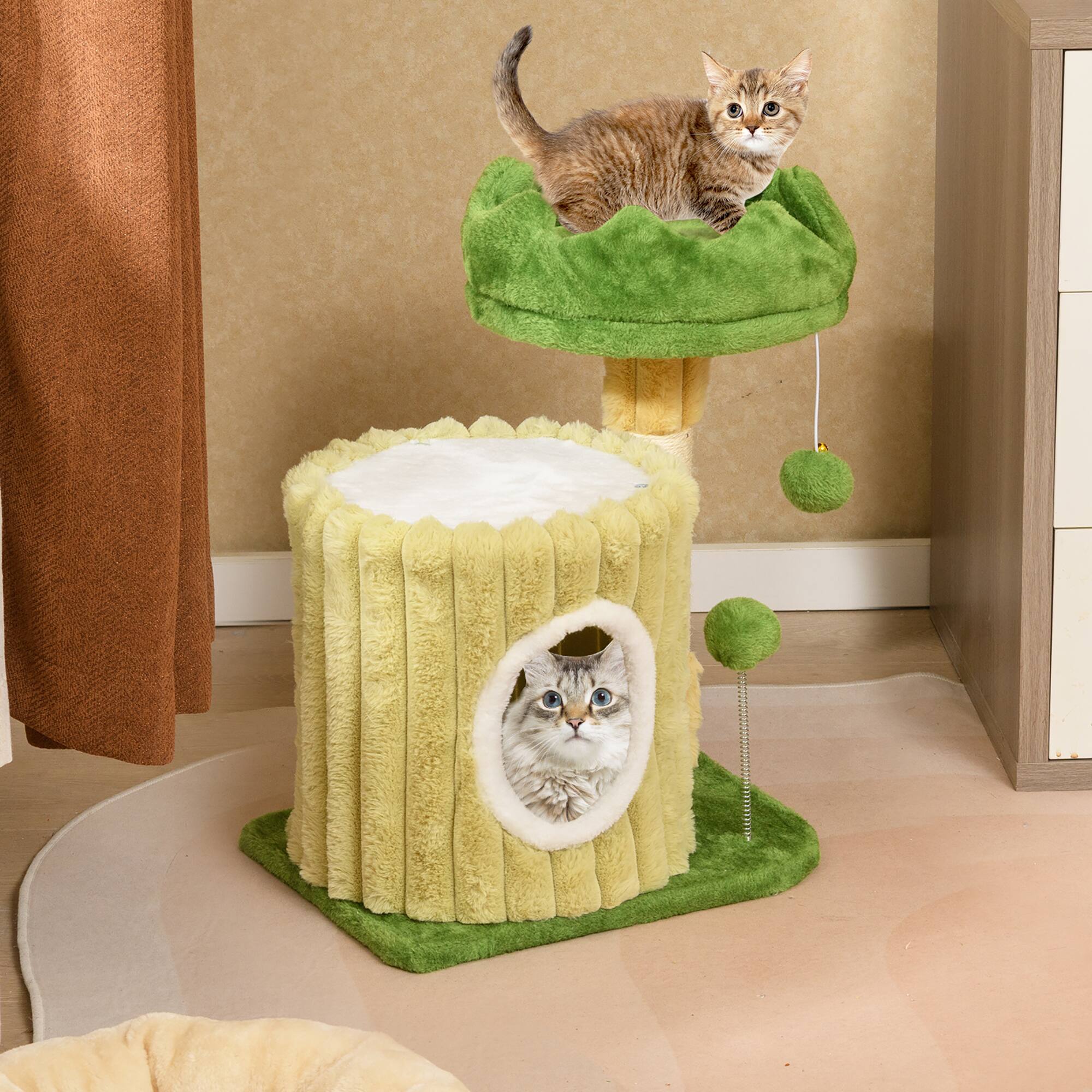 Alt View 3. Gymax - Gymax Modern Small Cat Tower w/ Sisal Scratching Posts Plush Padded Perch Large Condo.