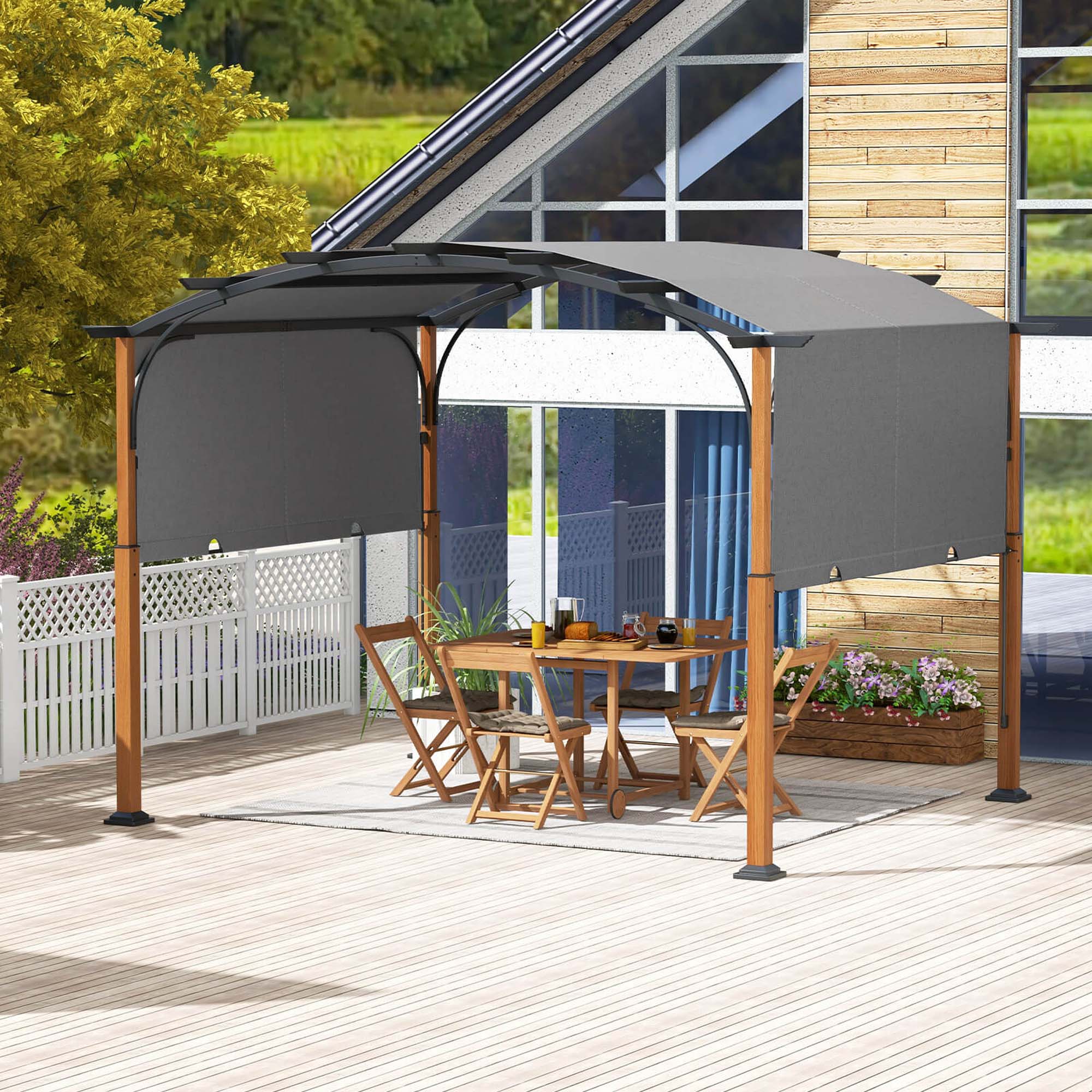 Alt View 3. Costway - Costway 10 x 12 FT Outdoor Retractable Pergola with Retractable Canopy Wood Looking Posts - Gray.