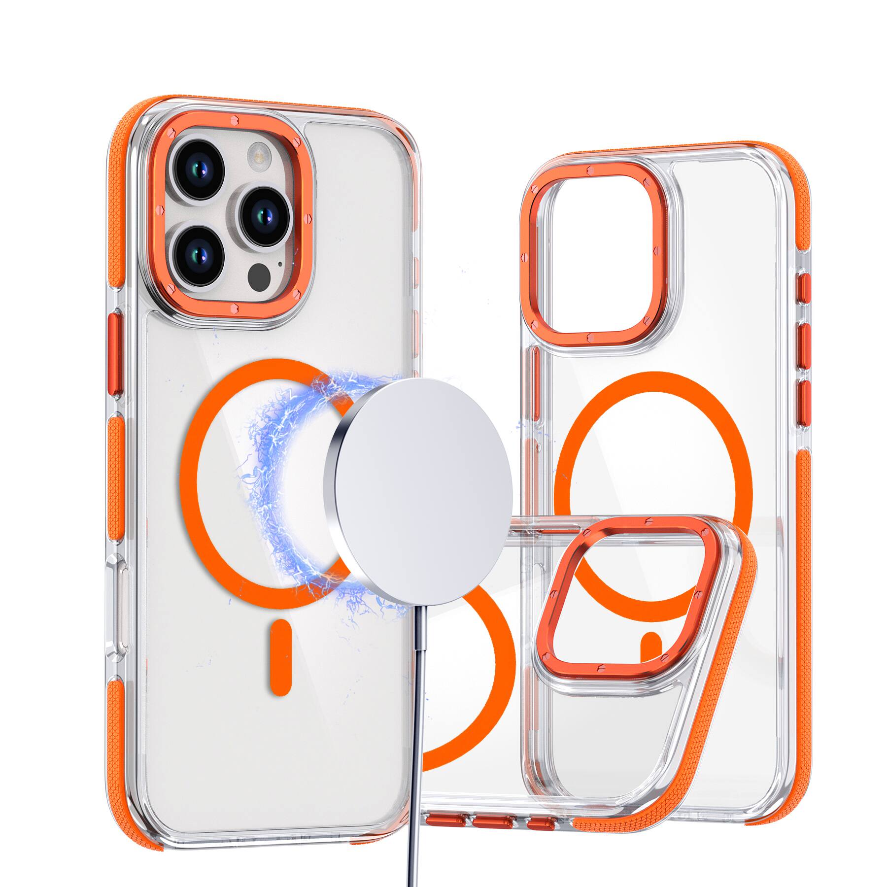 Front. Dteck - Magnetic Clear Case for Apple iPhone 16 Pro Max Shockproof Slim Bumper Color Edge Wireless Charging Cover - Orange.