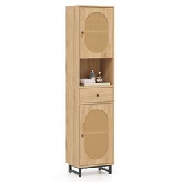 Costway - 67" Tall Bathroom Cabinet with 2 Doors Open Compartment & Drawer Adjustable Shelves - Beige