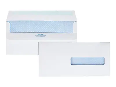 Front. Quality Park - Redi-Seal Security Tinted Window Envelope, 4 1/2" x 9 1/2", 500/Box - Woven White.