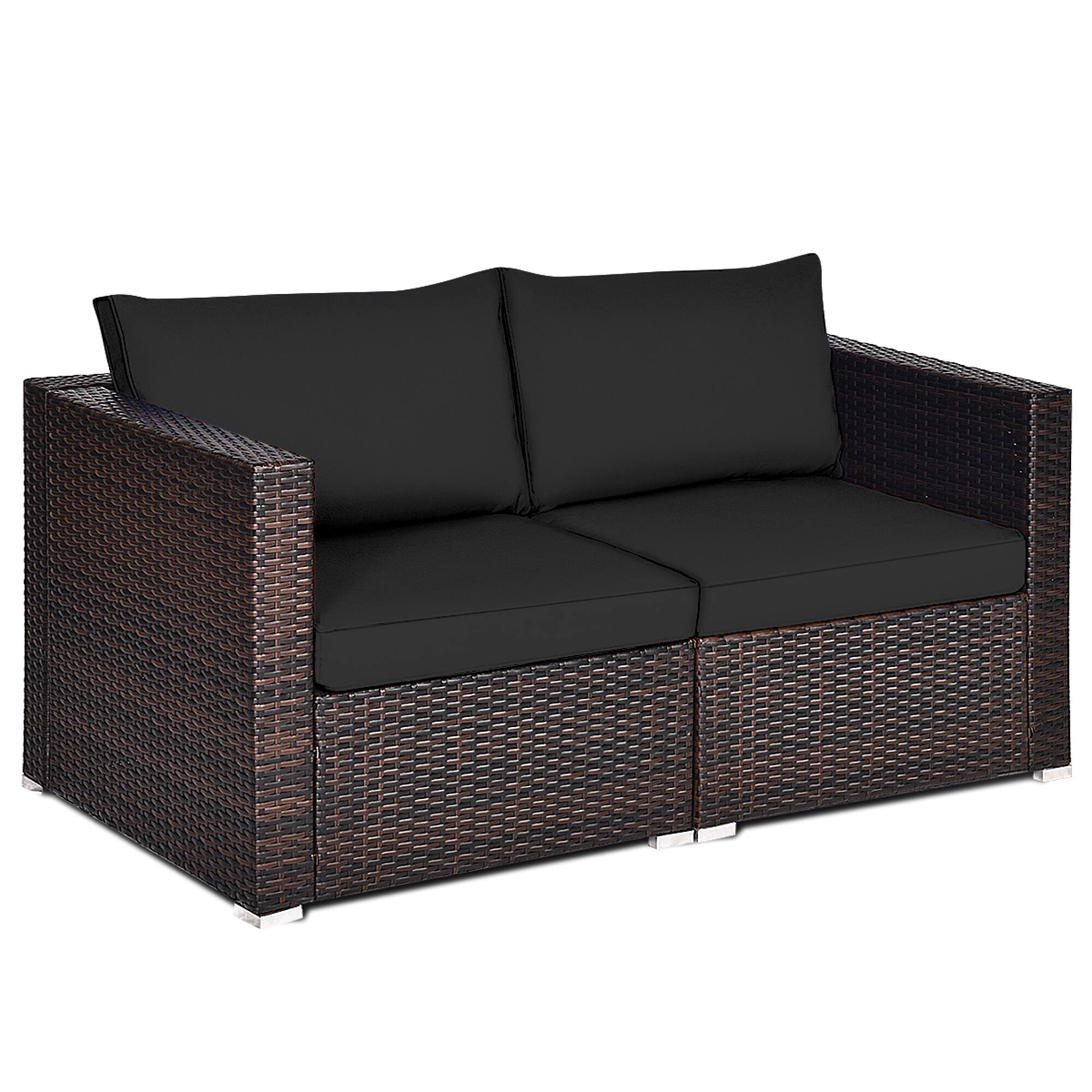 Alt View 1. Gymax - Gymax 2PCS Rattan Corner Sofa Set Patio Outdoor Furniture Set w/ 4 Black Cushions - Brown.