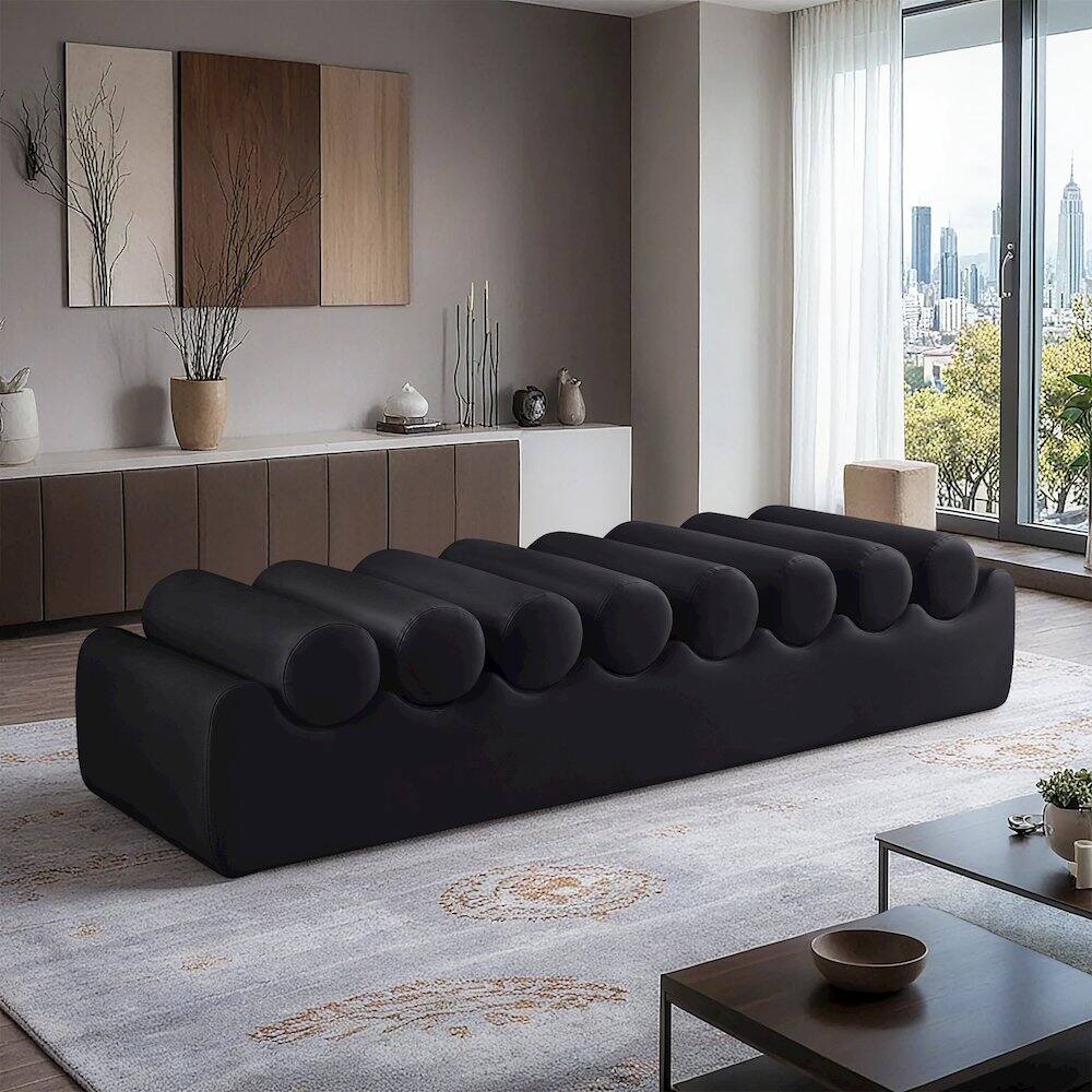 Alt View 1. Meridian Furniture - Rumble Black Vegan Leather Bench - Black.