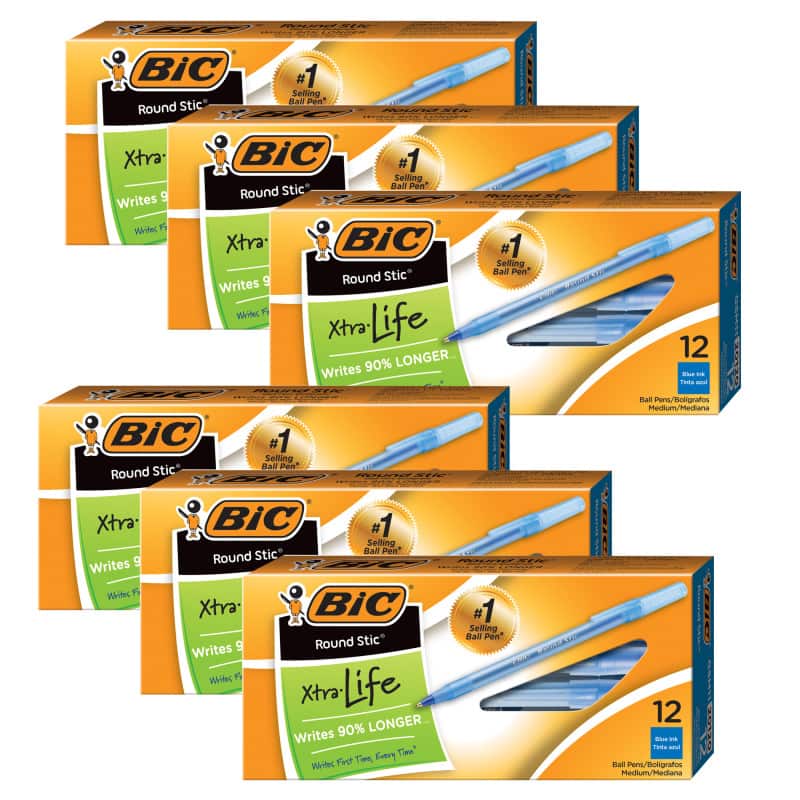 BIC - Round Stic Pen, Medium Point, Blue, 12 Per Pack, 6 Packs