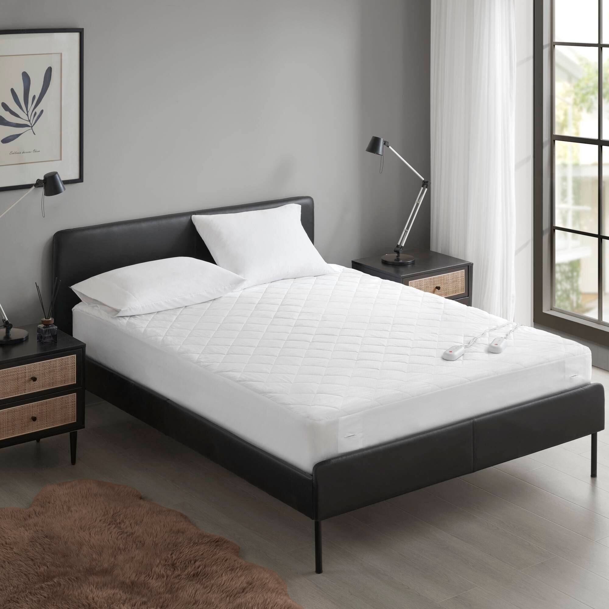 Back. TinyHomie - 1 PCS King Heated Mattress Pad White - White.