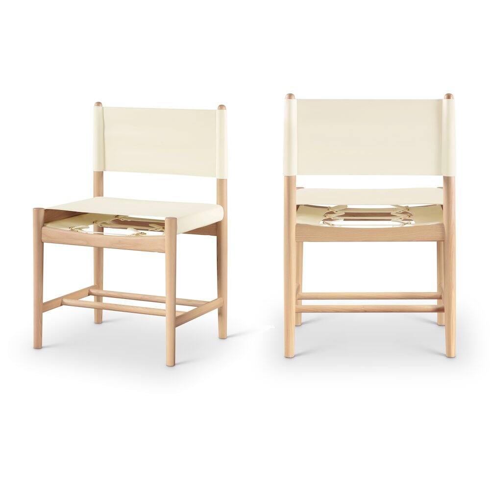 Front. Meridian Furniture - Rawlins Cream Vegan Leather Upholstered Dining Chair, Set of 2 - Brown.