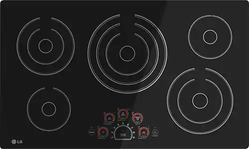 Front. LG - 36" Built-In Electric Cooktop with 5 Elements and Warming Zone - Black.