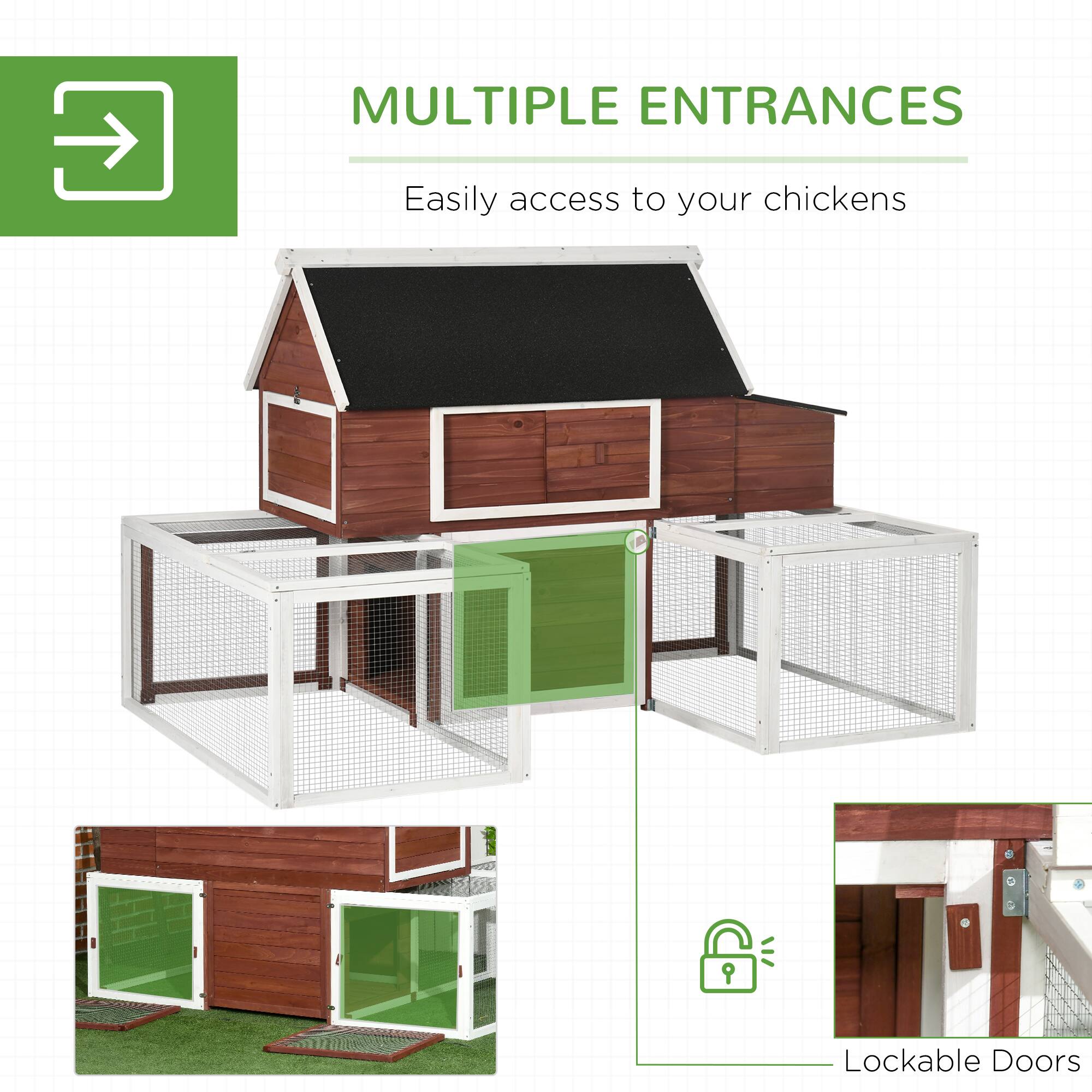 MULTIPLE ENTRANCES  
Easily access to your chickens  

Lockable Doors