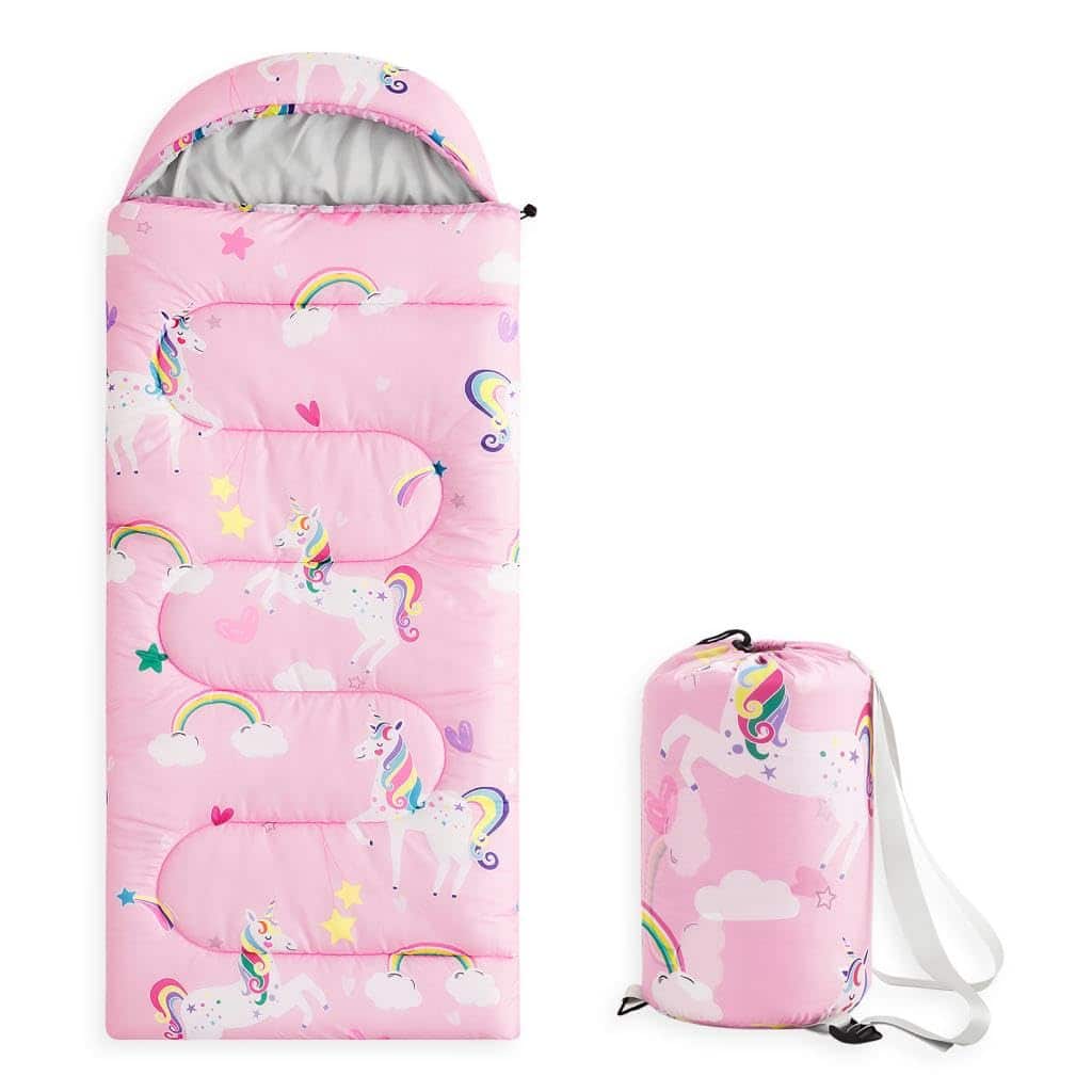 Dapper Styles - Sleeping Bag For Camping Warm Cold Weather Backpacking Lightweight Compact Outdoor Liner 3 Seasons Summer - Unicorn Rainbow Pink-Standard 61″x26″
