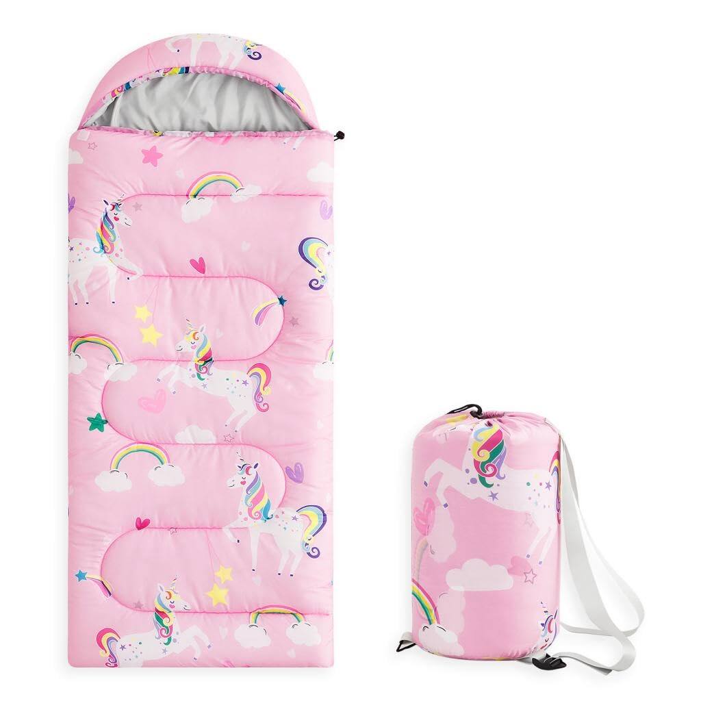Dapper Styles - Sleeping Bag For Camping Warm Cold Weather Backpacking Lightweight Compact Outdoor Liner 3 Seasons Summer - Unicorn Rainbow Pink-Standard 61″x26″