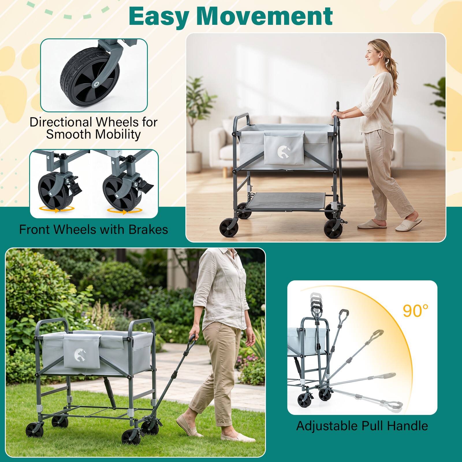 Easy Movement

Directional Wheels for Smooth Mobility

Front Wheels with Brakes

Adjustable Pull Handle