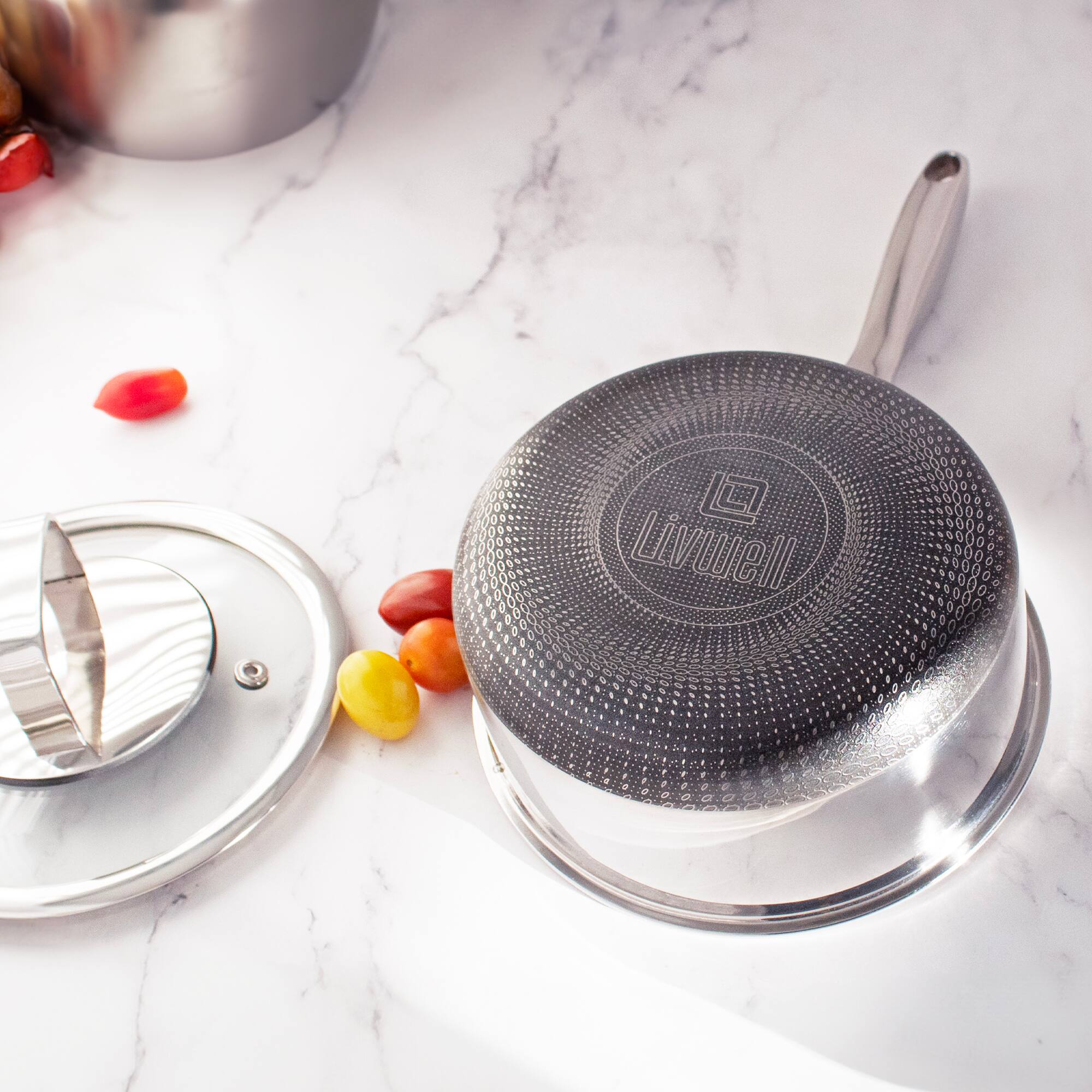 Alt View 8. Livwell Brands - DiamondClad™ 1.5 Quart Hybrid Nonstick Stainless Steel Saucepan and Lid, Dishwasher Safe, PFOA-free – Silver/Black - Silver/Black.