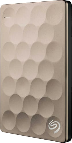 Seagate - Backup Plus Ultra Slim 1TB External USB 3.0/2.0 Portable Hard Drive - Gold - Larger Front