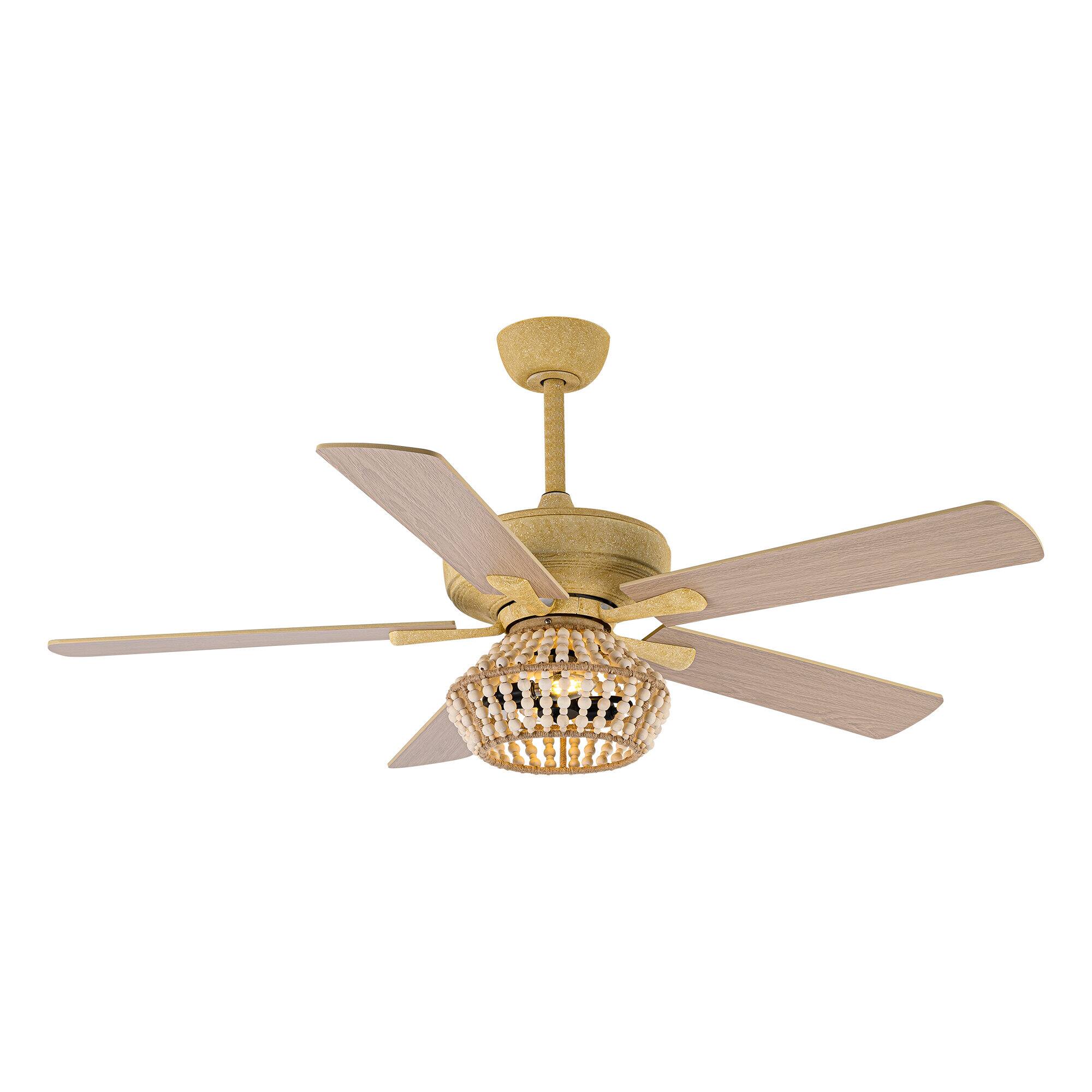 Front. Parrot Uncle - 52" BohoSand Gold Cage Ceiling Fan with Remote and Light Kit - Matte White.