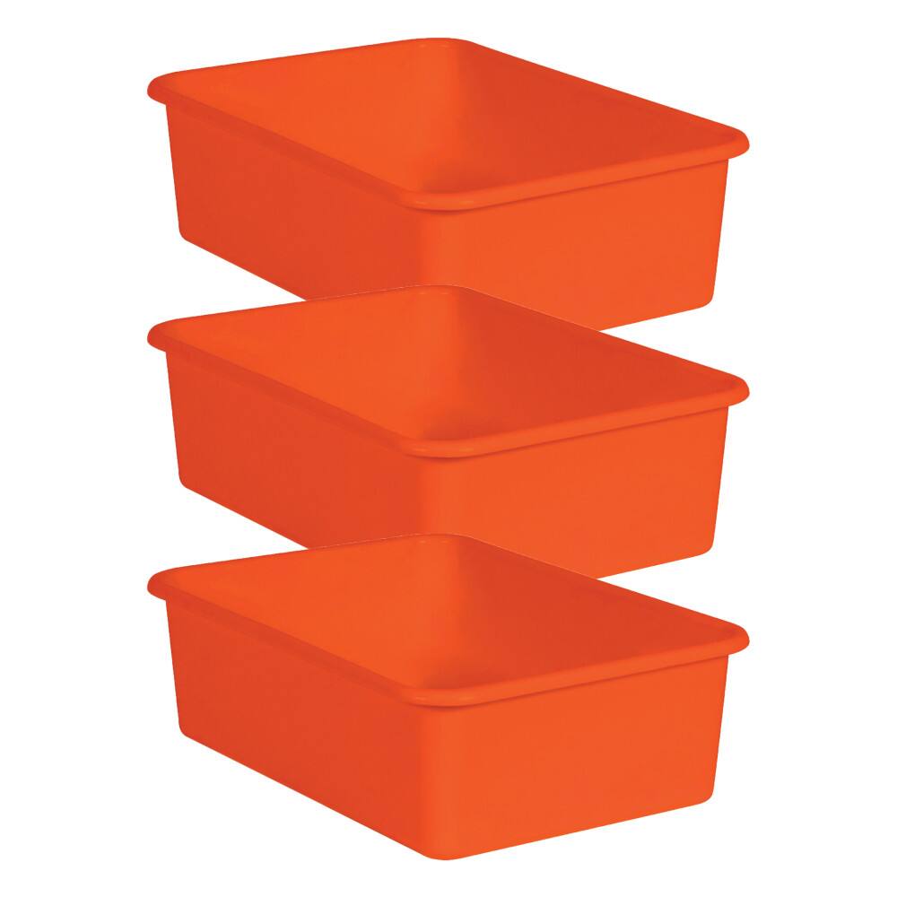 Front. Teacher Created Resources - Teacher Created Resources Orange Large Plastic Storage Bin, Pack of 3.