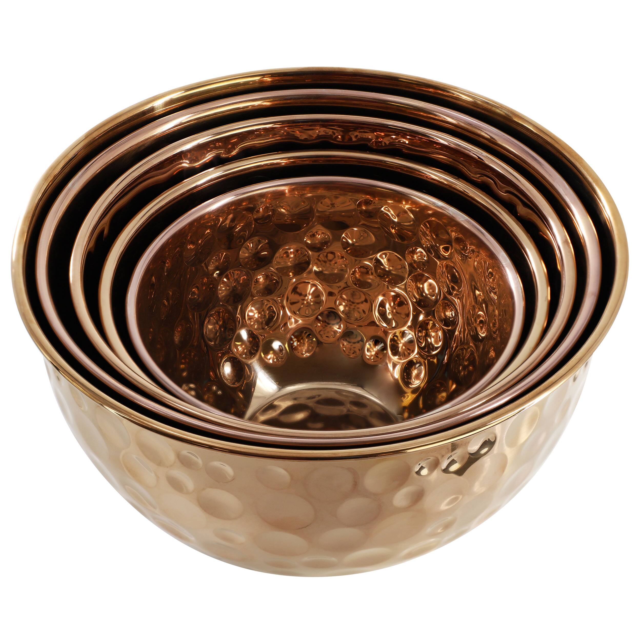 Alt View 3. MegaChef - MegaChef Hammered Bubble Texture 5 Piece Stainless Steel Serving Bowl Set in Copper - Copper.