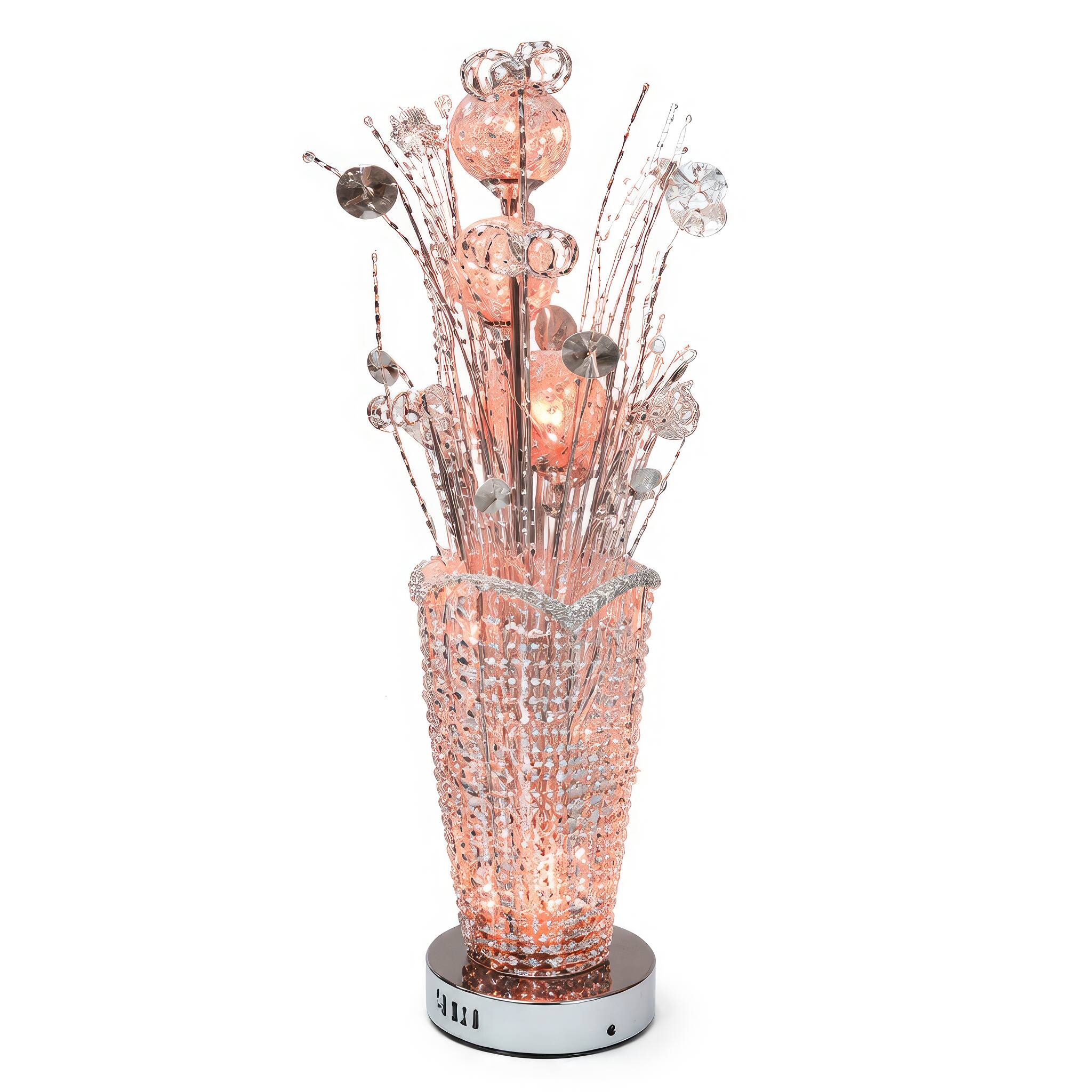 Angle. FC Design - 27"H Changing Purple LED Floral Bouquet in Faux Crystal Vase Table Lamp.