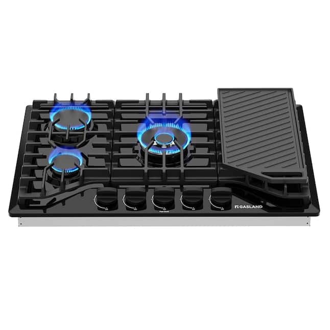 GASLAND - 30 inches Recessed Gas Cooktop in Stainless Steel with Griddle and 5 Burners - Black Enamel