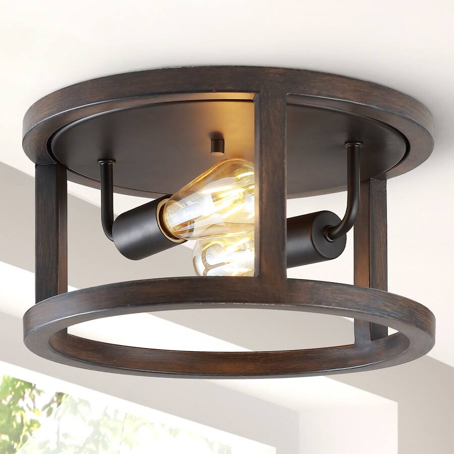 Jonathan Y Atelier 12.75" 2 Light Iron Rustic Industrial LED Flush ...