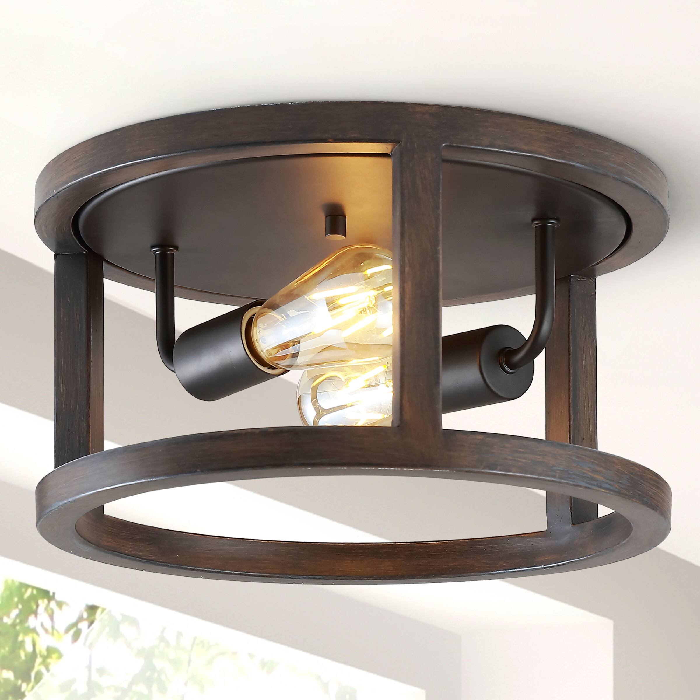 Jonathan Y Atelier 12.75" 2 Light Iron Rustic Industrial LED Flush ...