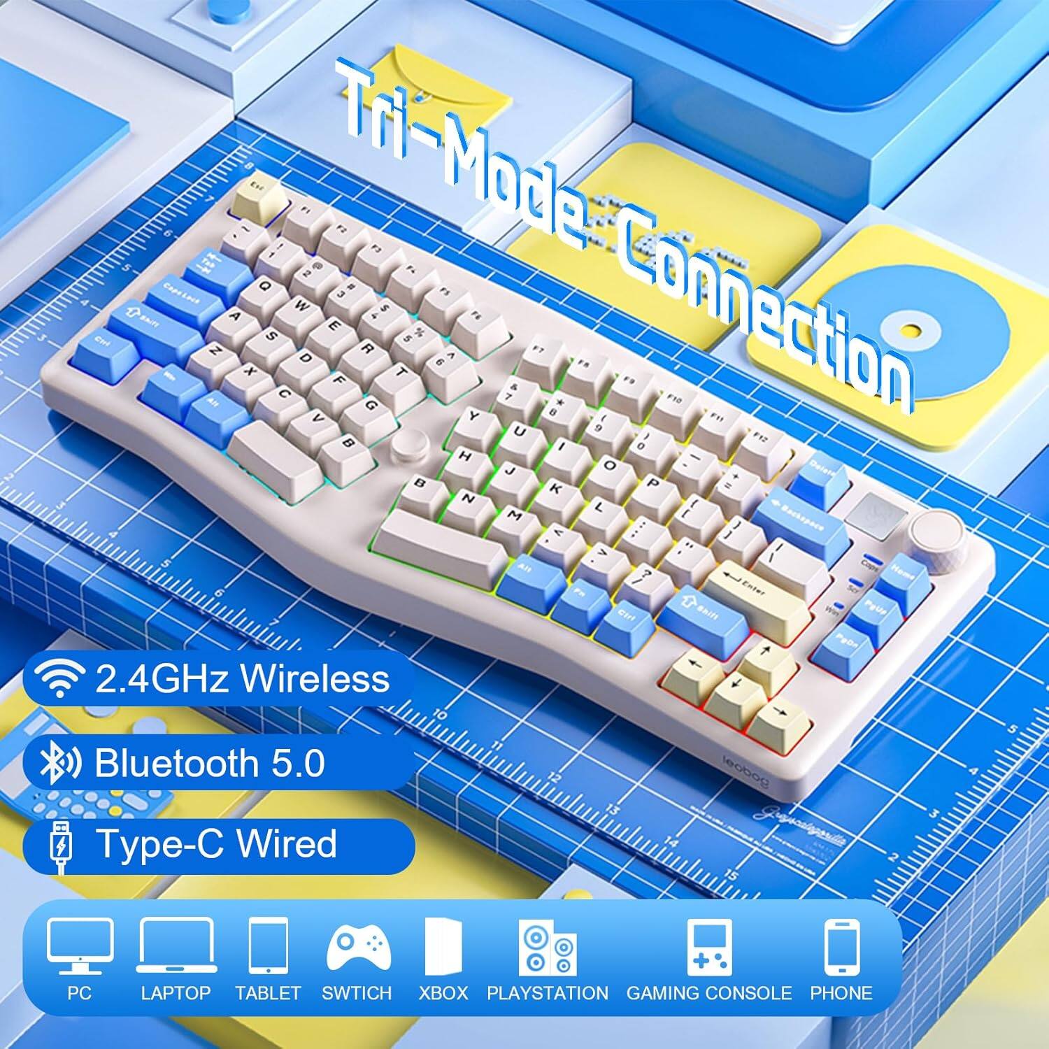 Tri-Mode Connection

2.4GHz Wireless  
Bluetooth 5.0  
Type-C Wired

PC LAPTOP TABLET SWITCH XBOX PLAYSTATION GAMING CONSOLE PHONE
