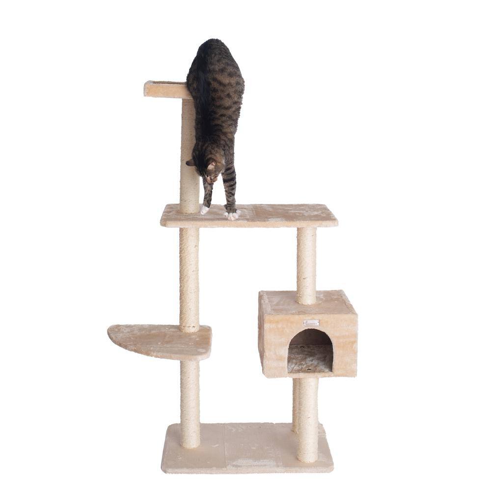 Left. Armarkat - 57Inch Real Wood Cat Tree In Beige With Playhouse And Perch - Beige.
