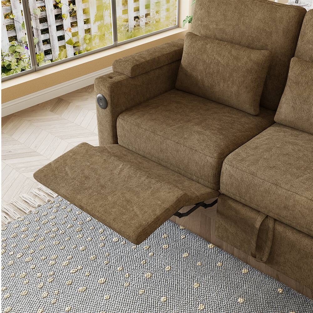 Alt View 4. Anysun - 83" Chenille Fabric Foldable Sofa Bed with Electric Recliner, Adjustable Backrest, Table Board, Armrest Storage - Khaki.