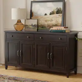 Simpli Home - Connaught 67 inch Wide Solid Wood Large Sideboard Buffet Storage Cabinet - Dark Chestnut Brown