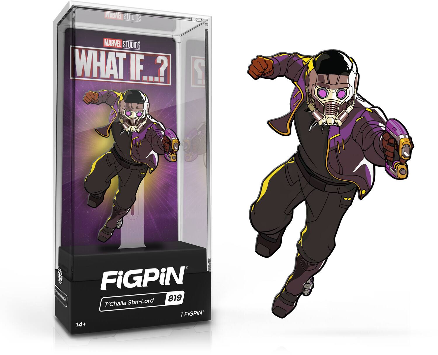 AVAM SUÍTLLS MARVEL STUDIOS WHAT IF..?  
FiGPiN Star-Lord 819 T'Challa 1 FiGPiN 14+