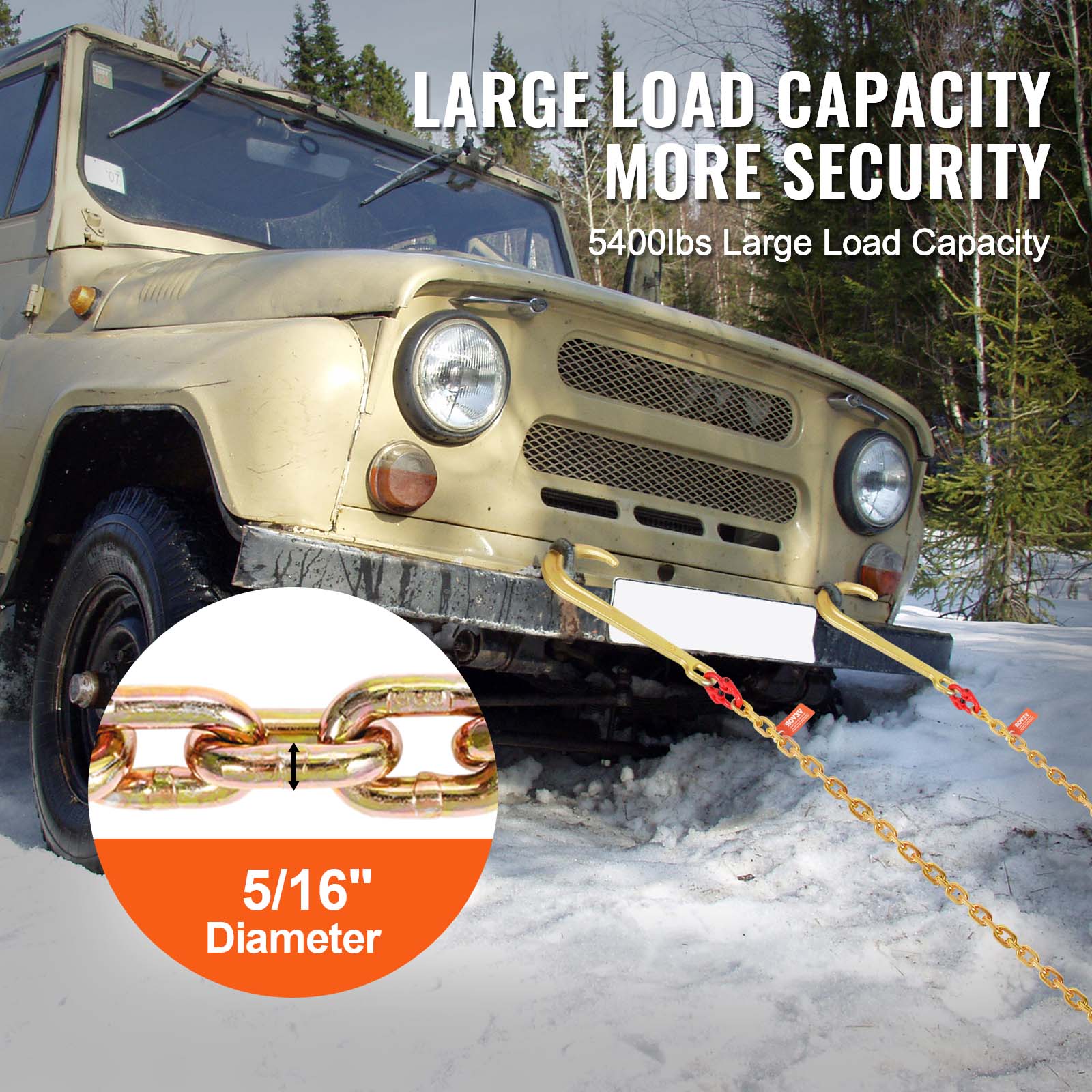 LARGE LOAD CAPACITY  
MORE SECURITY  

5400lbs Large Load Capacity  

5/16" Diameter