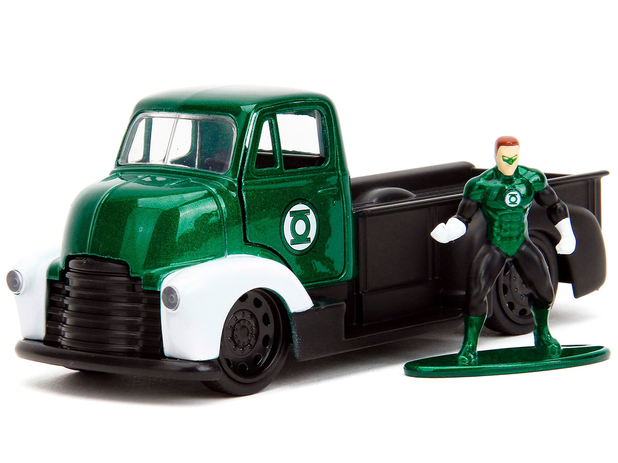 Alt View 3. Jada - 1952 Chevrolet COE Pickup Truck Green Metallic & Black & Green Lantern Figure "DC Comics" 1/32 Model Car by Jada.