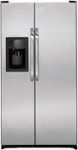 Front. GE - 21.9 Cu. Ft. Side-by-Side Refrigerator with Thru-the-Door Ice and Water - Stainless steel.