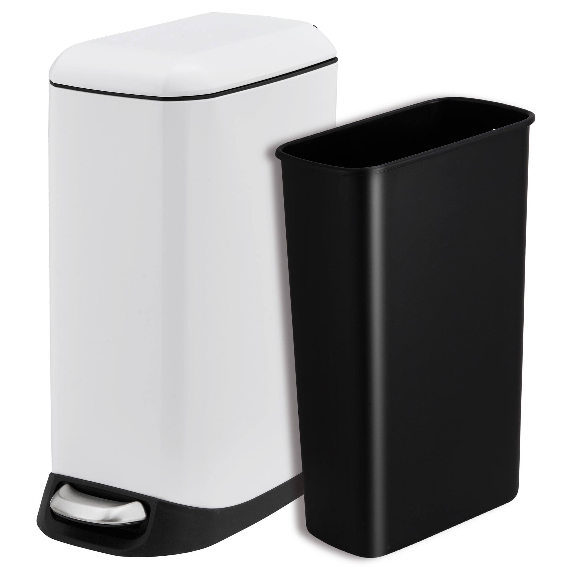 Front. Homhougo - Bathroom Trash Can with Lid, 12L Stainless Steel Bin, Soft Close Pedal, Fingerprint Resistant - White.