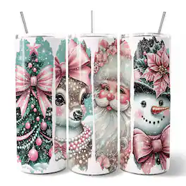 OrnamentallyYou - Vintage Tree, Reindeer, Santa and Snowman 20oz Tumbler With Lid and Stainless Steel Straw - Multicolored