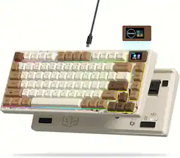 Womier - S-K80 75% Wired Keyboard with Color Multimedia Display Mechanical Gaming Keyboard - Coffee