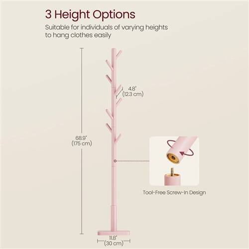3 Height Options  
Suitable for individuals of varying heights to hang clothes easily  

4.8" (12.3 cm)  
68.9" (175 cm)  

Tool-Free Screw-In Design  
11.8" (30 cm)