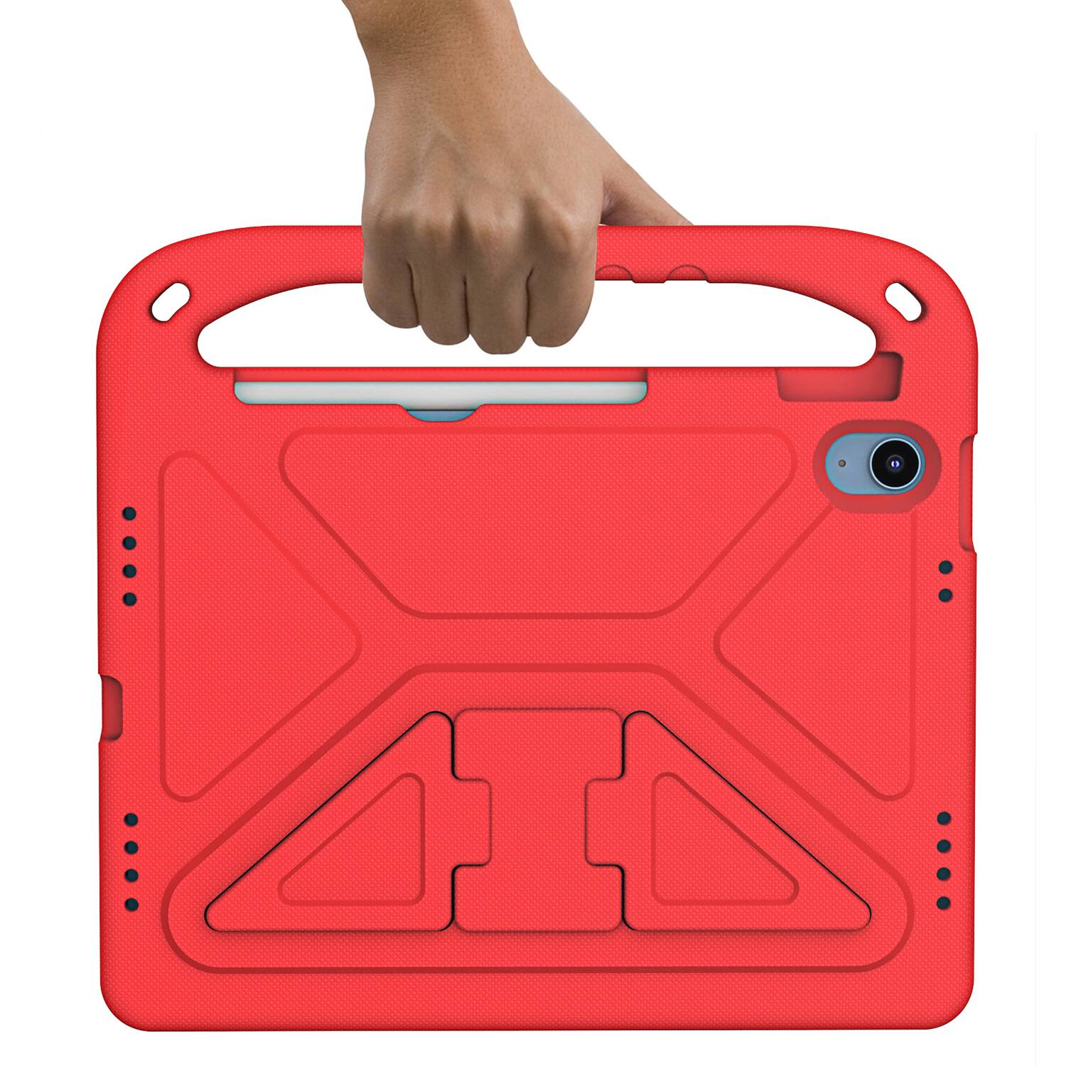 Alt View 2. Dteck - For Apple iPad (A16) 11" 2025/iPad 10th 2022 Rugged Case Kids Friendly EVA Handle Grip Pencil Holder Kickstand Cover - Red.