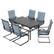Front. Nuu Garden - 7PCS Padded Textilene Patio Dining Set with Umbrella Hole, C-Spring Motion - Black and Blue.