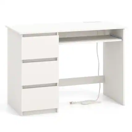 Front. Ecooso - Computer Desk with Power Outlet, Keyboard Tray and 3 Drawers, Home Office Workstation - White.