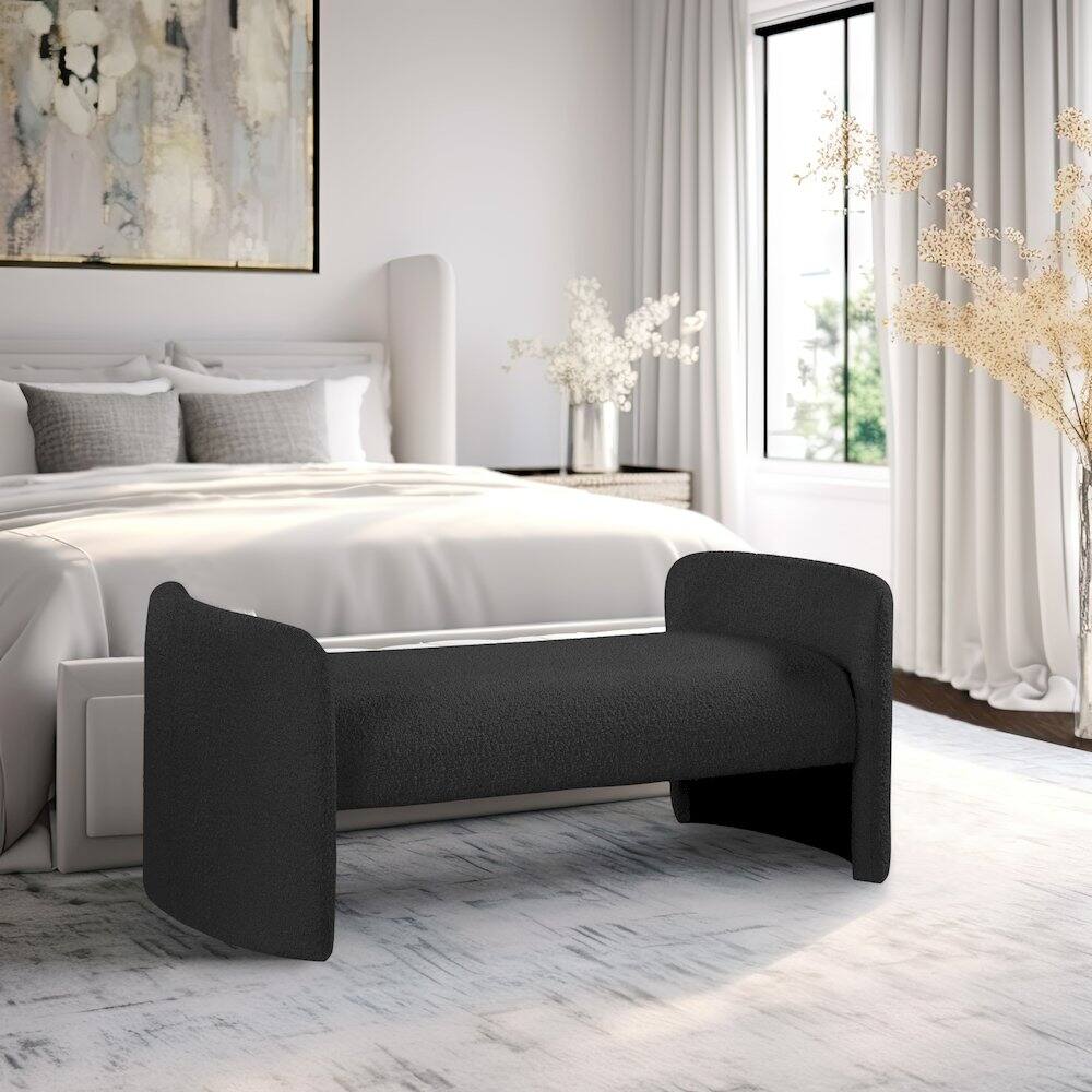 Alt View 1. Meridian Furniture - Peyton Black Boucle Fabric Bench - Black.