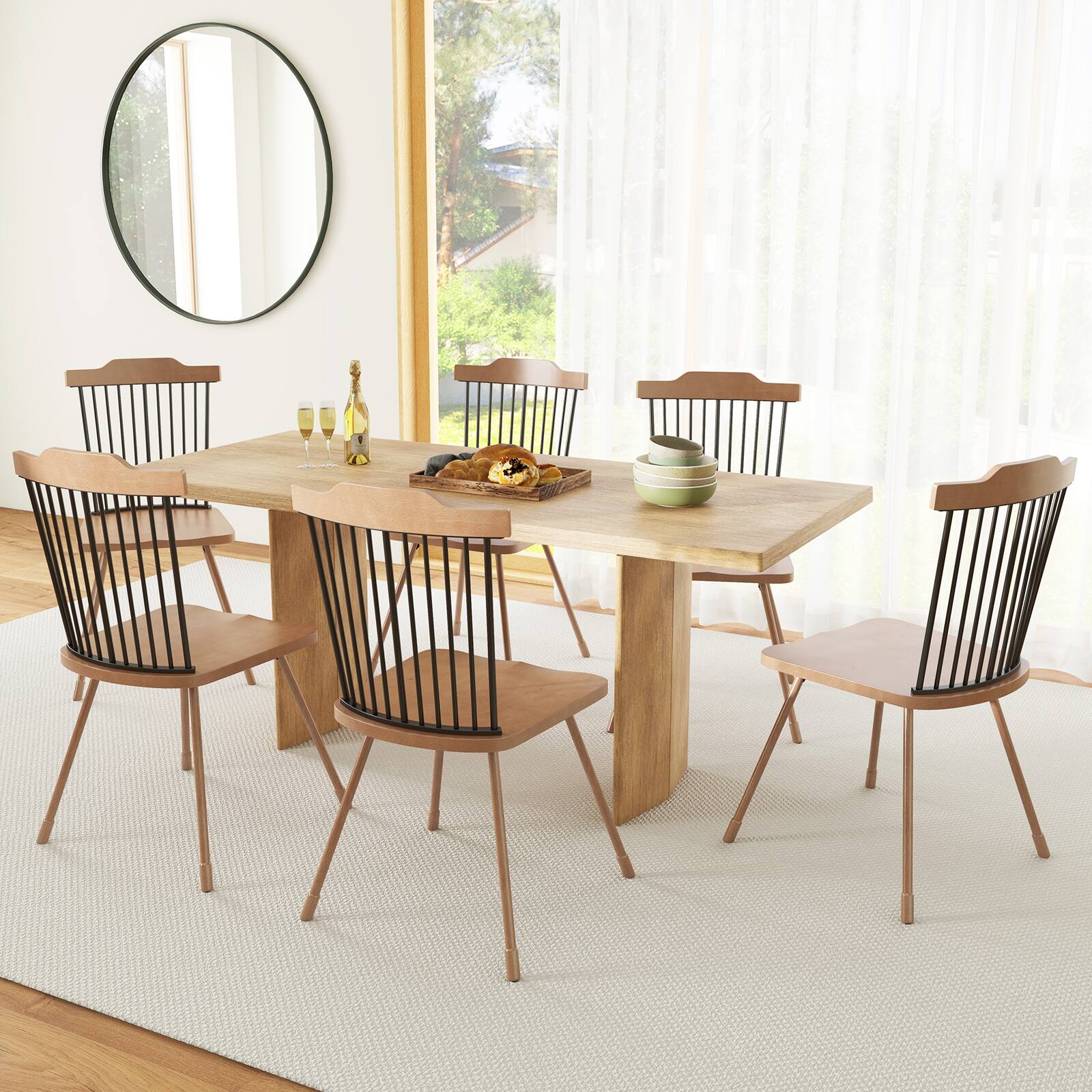 Alt View 1. SlickBlue - Set of 2 Spindle Back Dining Chairs with Comfortable Contoured Seat - Natural.