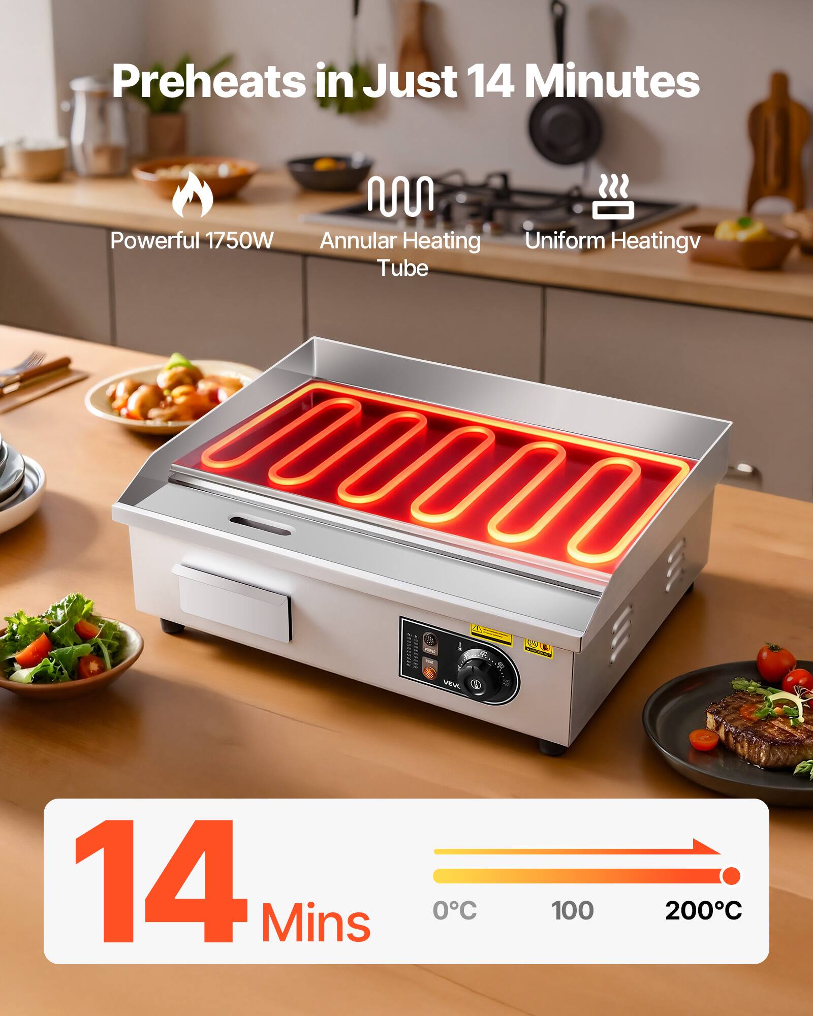 Preheats in Just 14 Minutes

Powerful 1750W

Annular Heating Tube

Uniform Heating

14 Mins

0°C 100 200°C